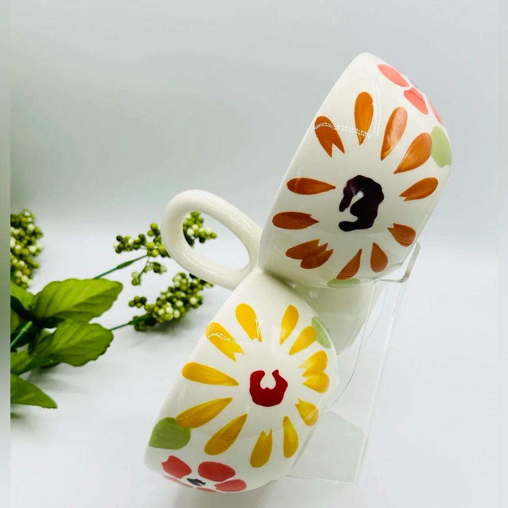 Pier 1 “Flowers” PER178 Colorful 3 Bowl unit with Handle. Earthenware NWT